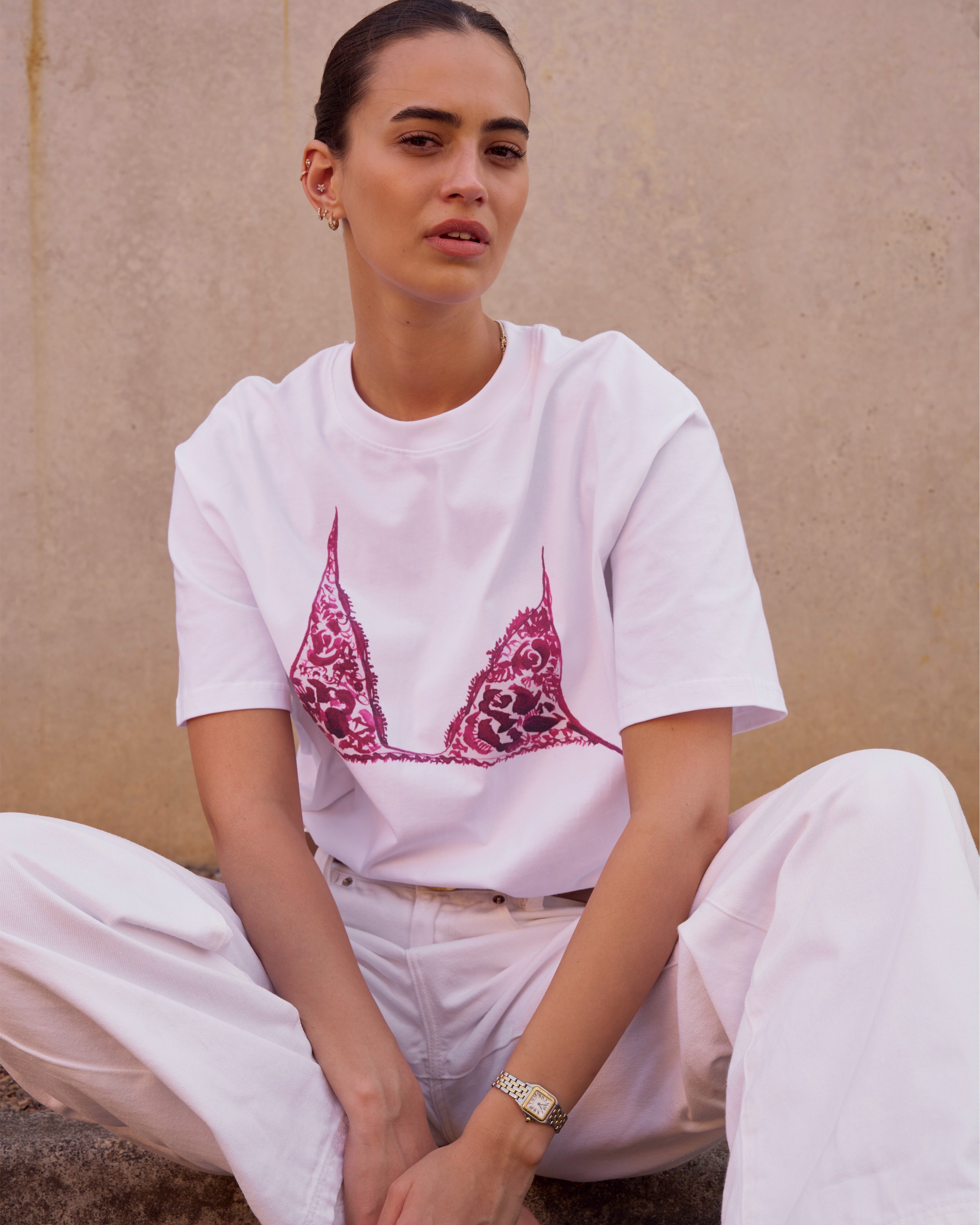 Burgundy Bralette Oversize Tee - MAKU THE LABEL