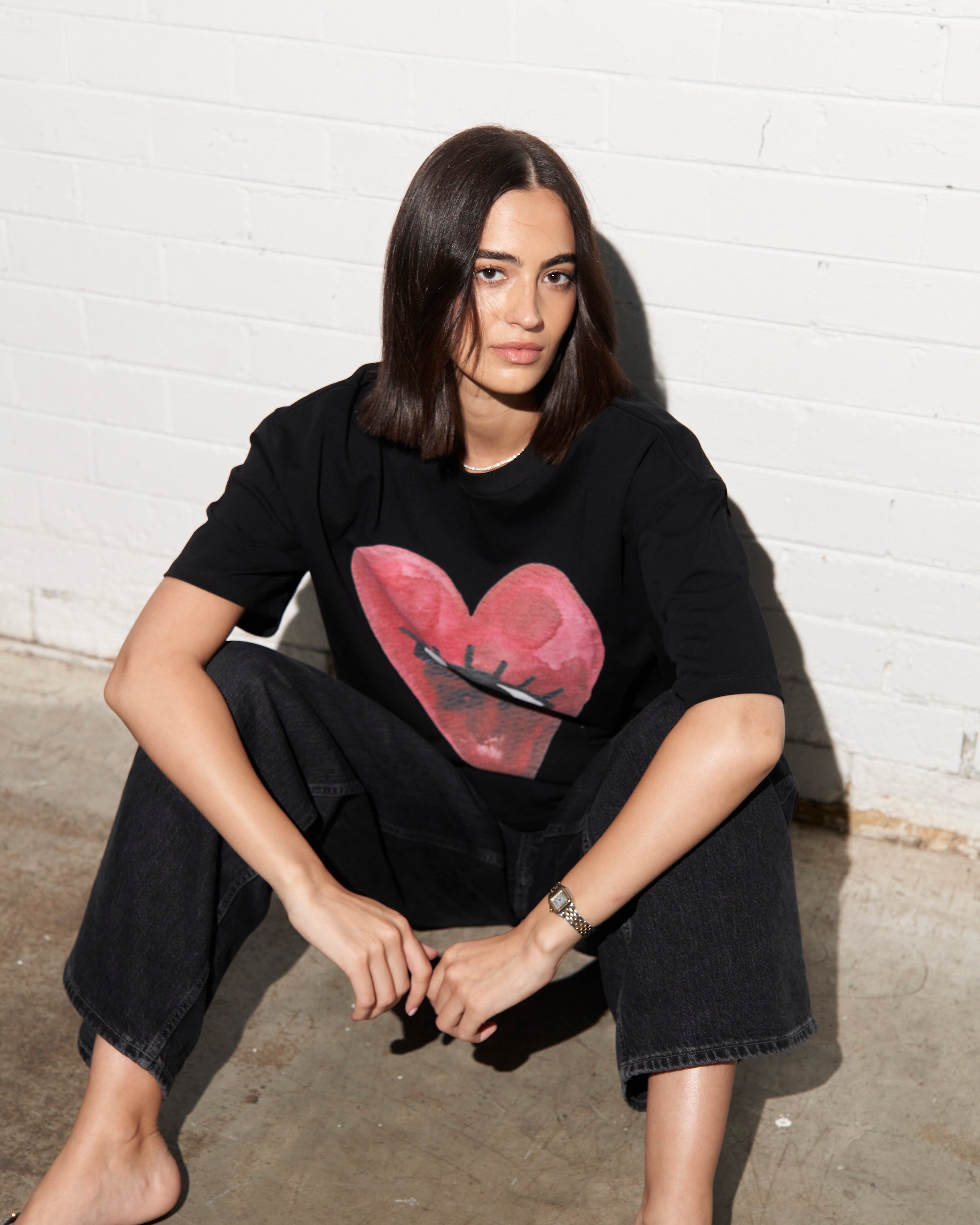 Burgundy Hearts Club Oversize Tee - MAKU THE LABEL