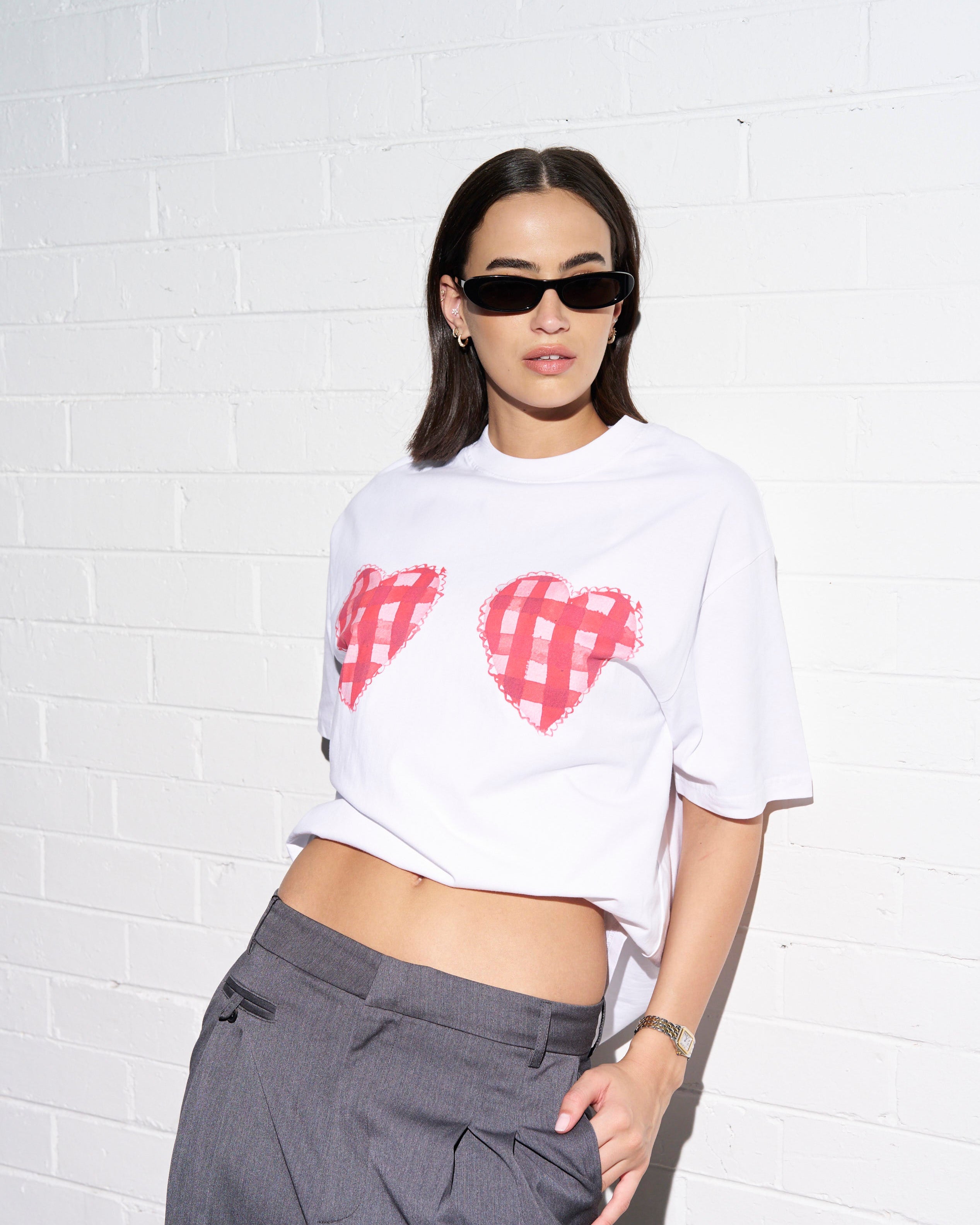 Gingham Hearts Oversize Tee - MAKU THE LABEL
