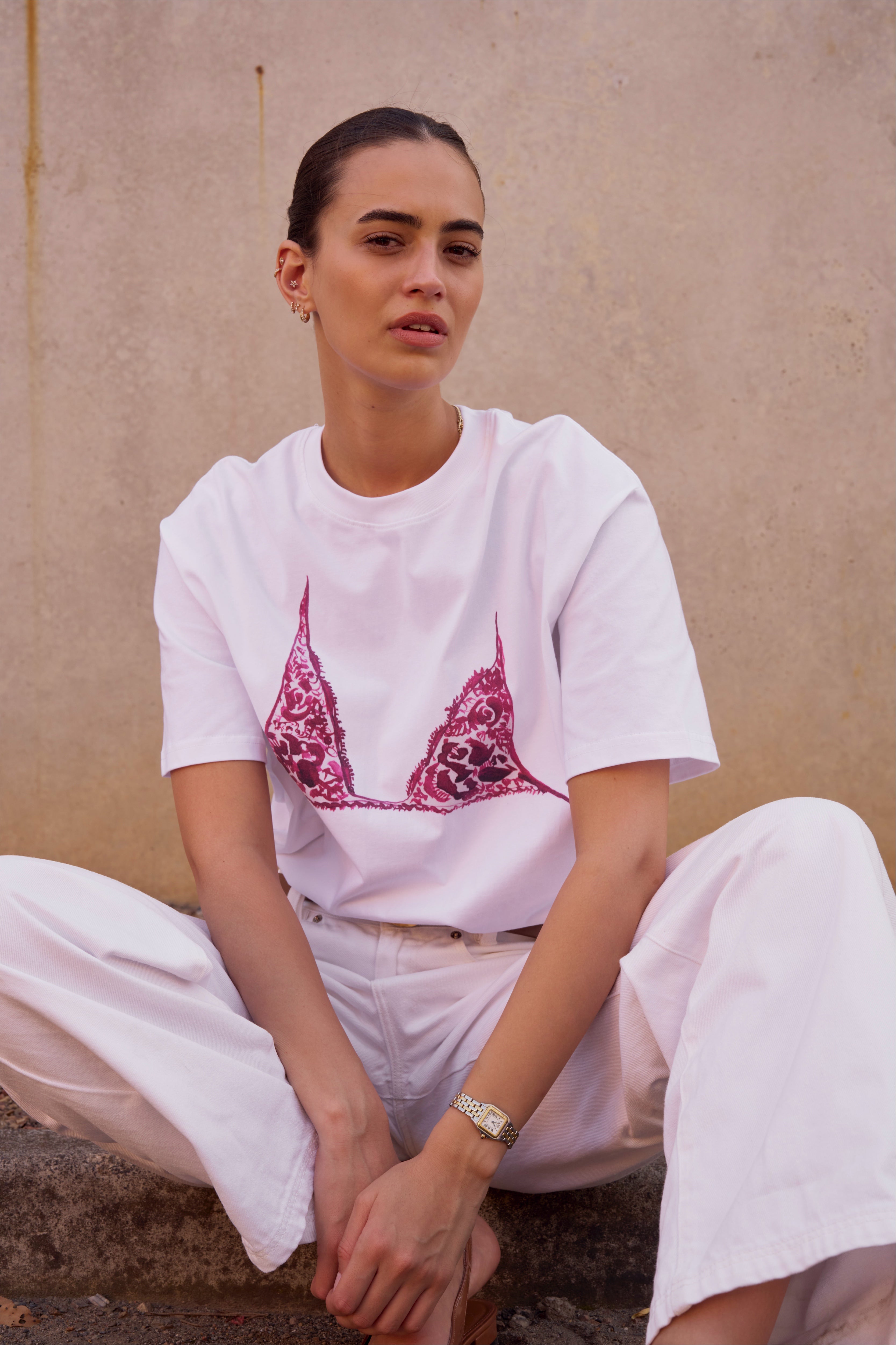 Burgundy Bralette Oversize Tee - MAKU THE LABEL 