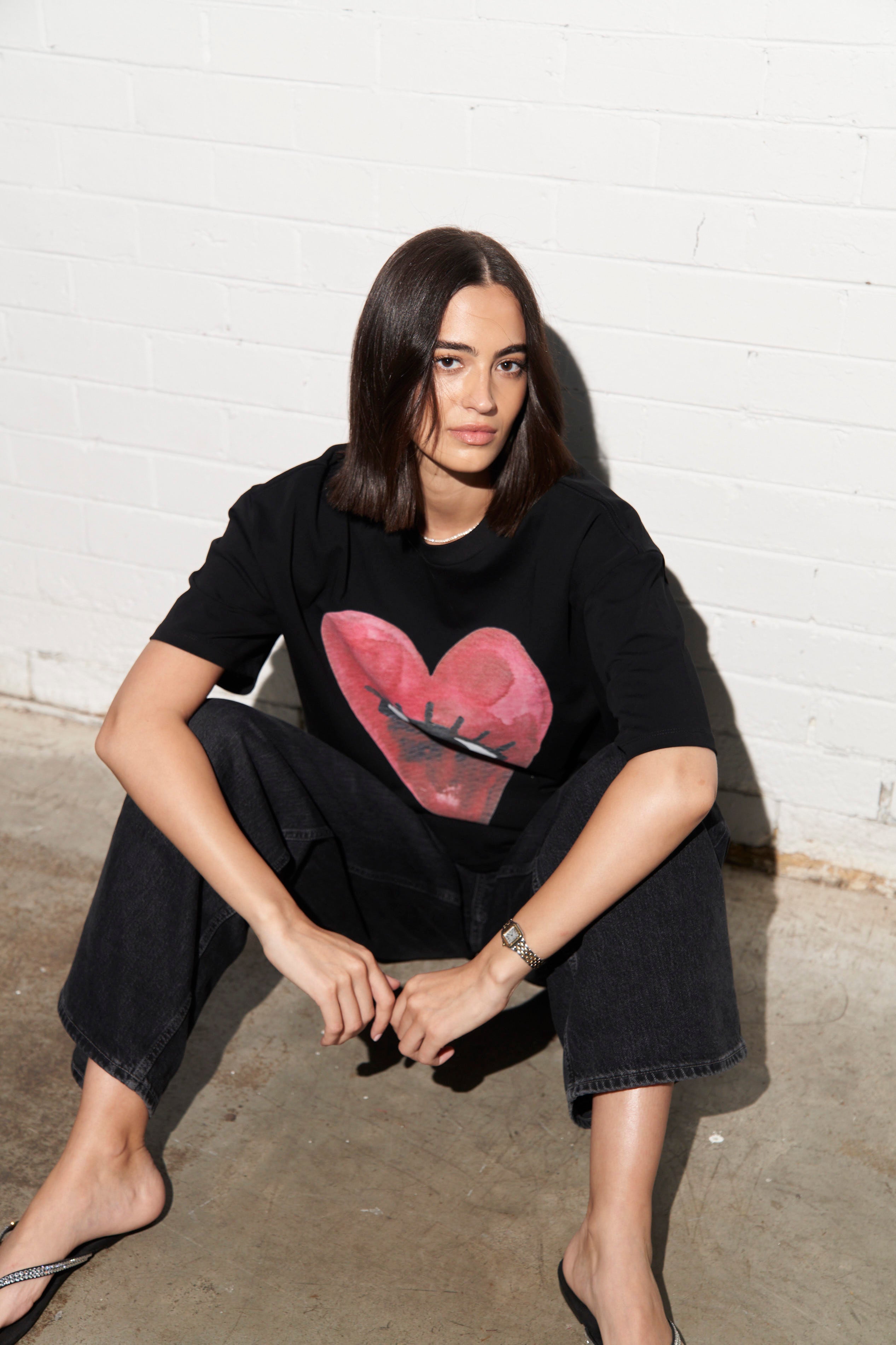 Burgundy Hearts Club Oversize Tee - MAKU THE LABEL 