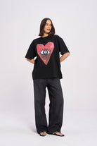 Burgundy Hearts Club Oversize Tee - MAKU THE LABEL 