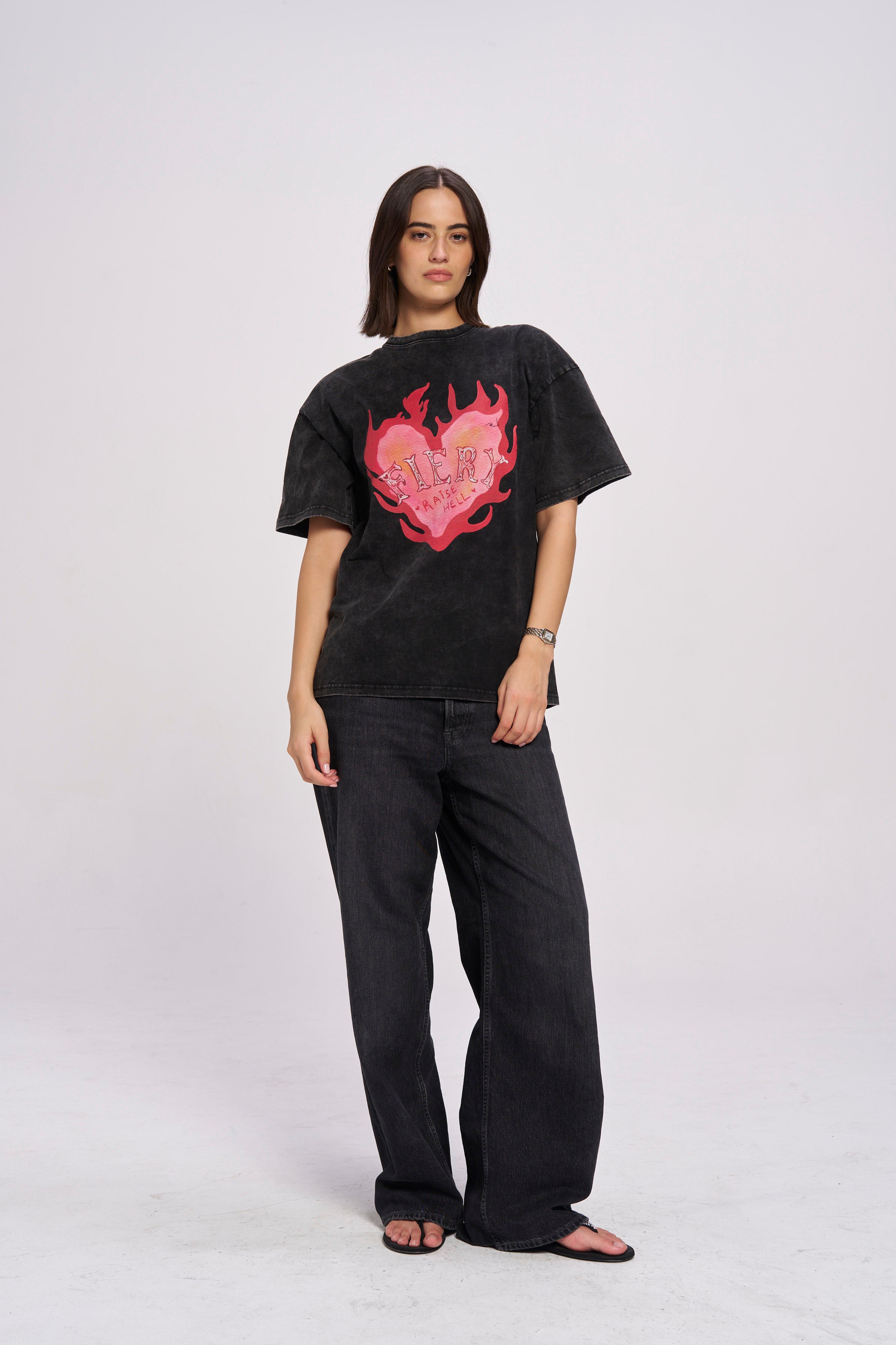 Fiery Oversize Snow Wash Tee - MAKU THE LABEL 