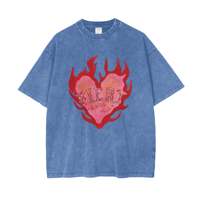 Fiery Oversize Snow Wash Tee - MAKU THE LABEL 