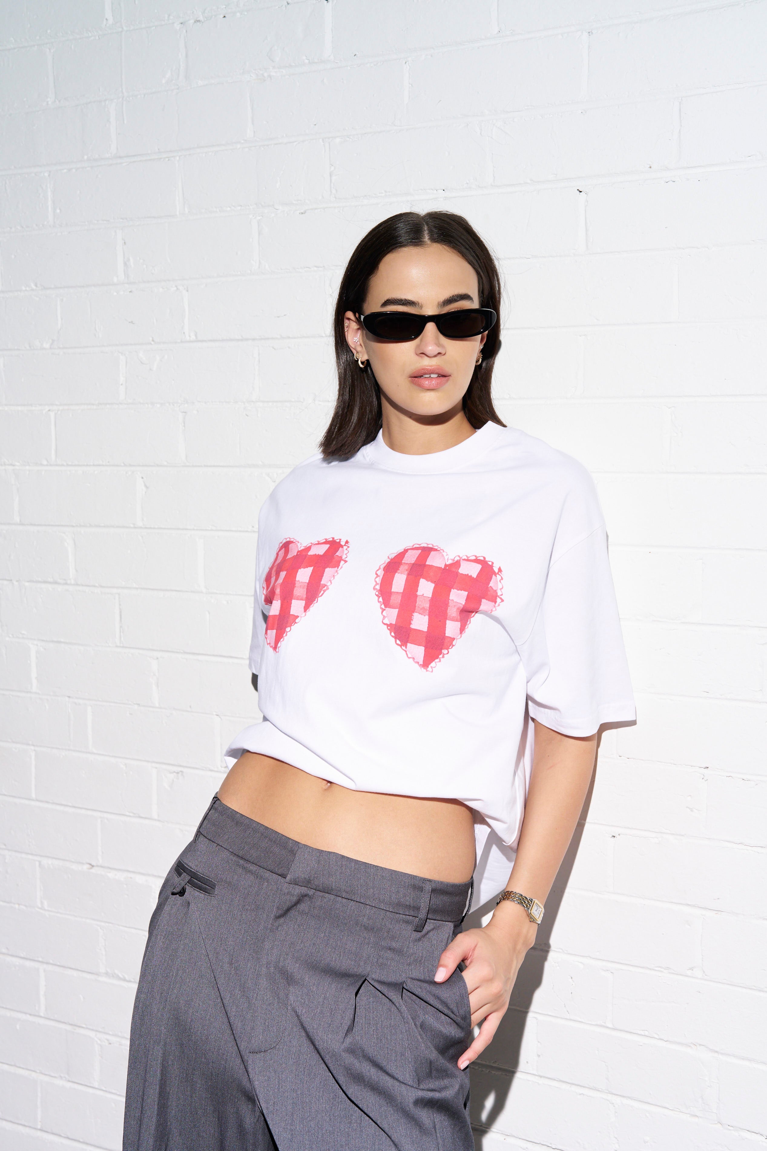 Gingham Hearts Oversize Tee - MAKU THE LABEL 