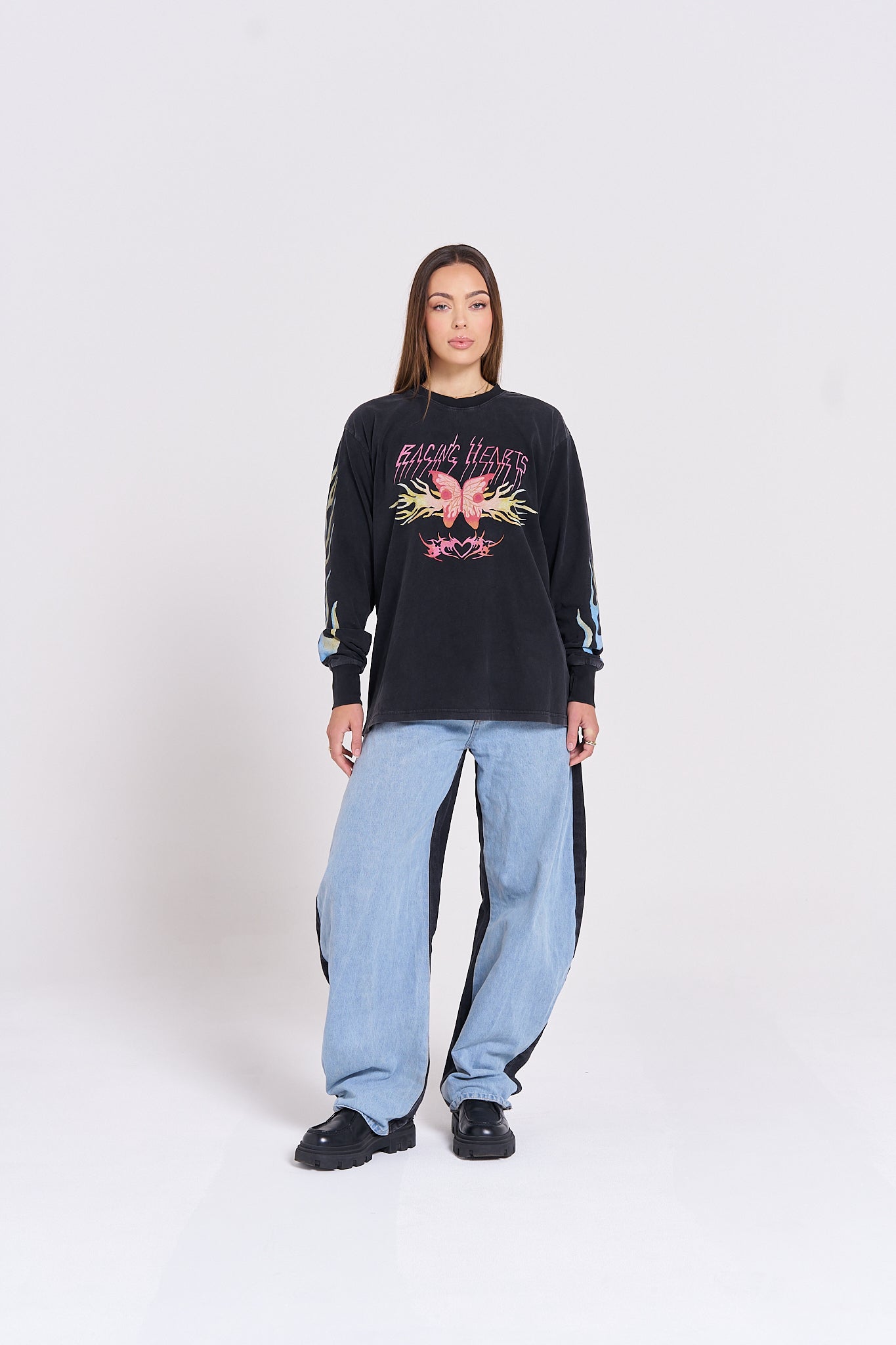 Racing Hearts L/S Snow Wash STYLERUNNER EXCLUSIVE ONLY - MAKU THE LABEL 